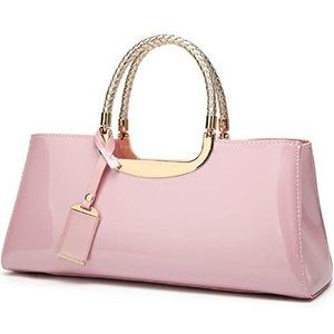 Chic Glossy Bag Vegan Patent Textured Top Handle Satchel Structu Strap Satchel
